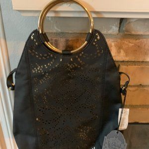 Black and Gold Crossbody with Gold Hoop Handle